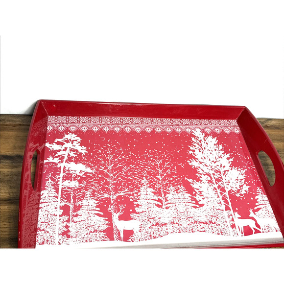 Michel Design Works Tray Red White Snowy Woodland Scene Christmas Winter Holiday - Picture 10 of 10